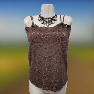 Dark Brown Tank Top Lace Camisole SIZE M - Stretchy Top -  NEW